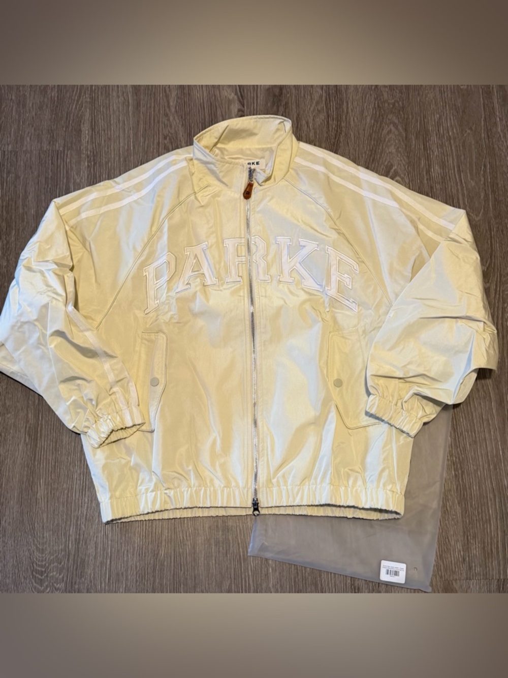 PARKE Varsity Nylon Jacket Buttercream NWT